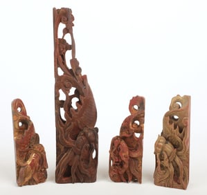 (4) Gilt Carved Dragon Temple Architectural Elements