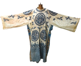 Antique Chinese Dragon Embroidered Silk Robe