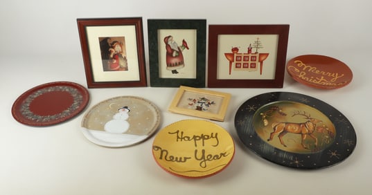 Hand Painted Wood Chargers, Redware & Art