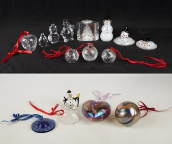 A Collection of Art Glass and Crystal Ornaments