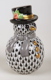 Herend black fishnet snowman figure