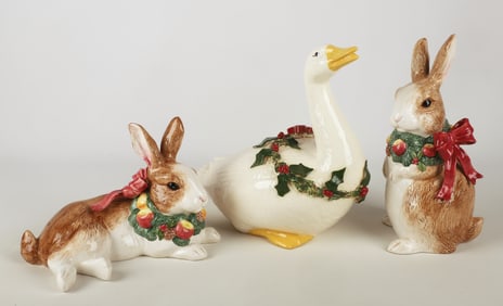 (3) Porcelain Christmas animal figures