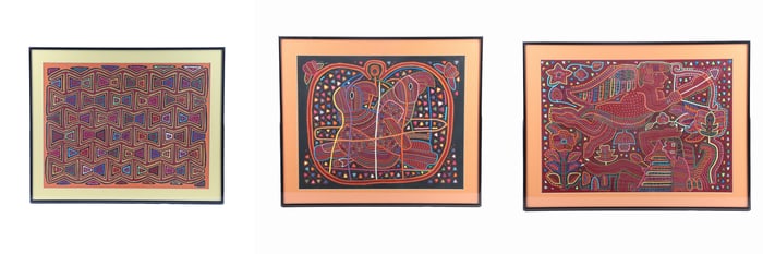 (3) Framed Panamanian Mola textiles
