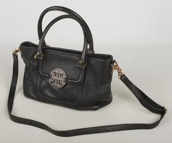 Black Leather Tory Burch Handbag