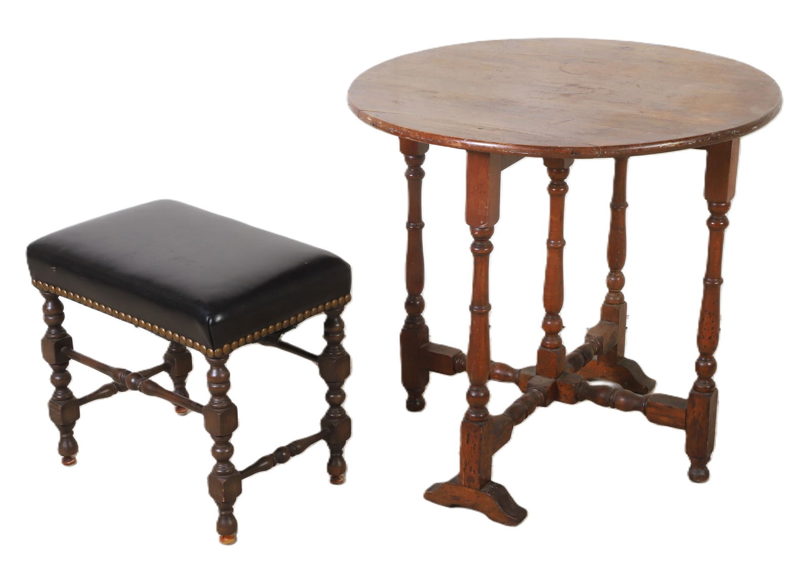 William and Mary style walnut carved center table, William and Mary style footstool (1 of 7)