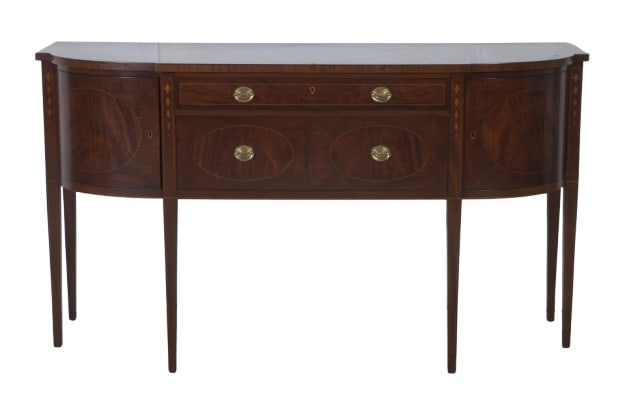Hepplewhite style mahogany and burl sideboard (1 of 5)