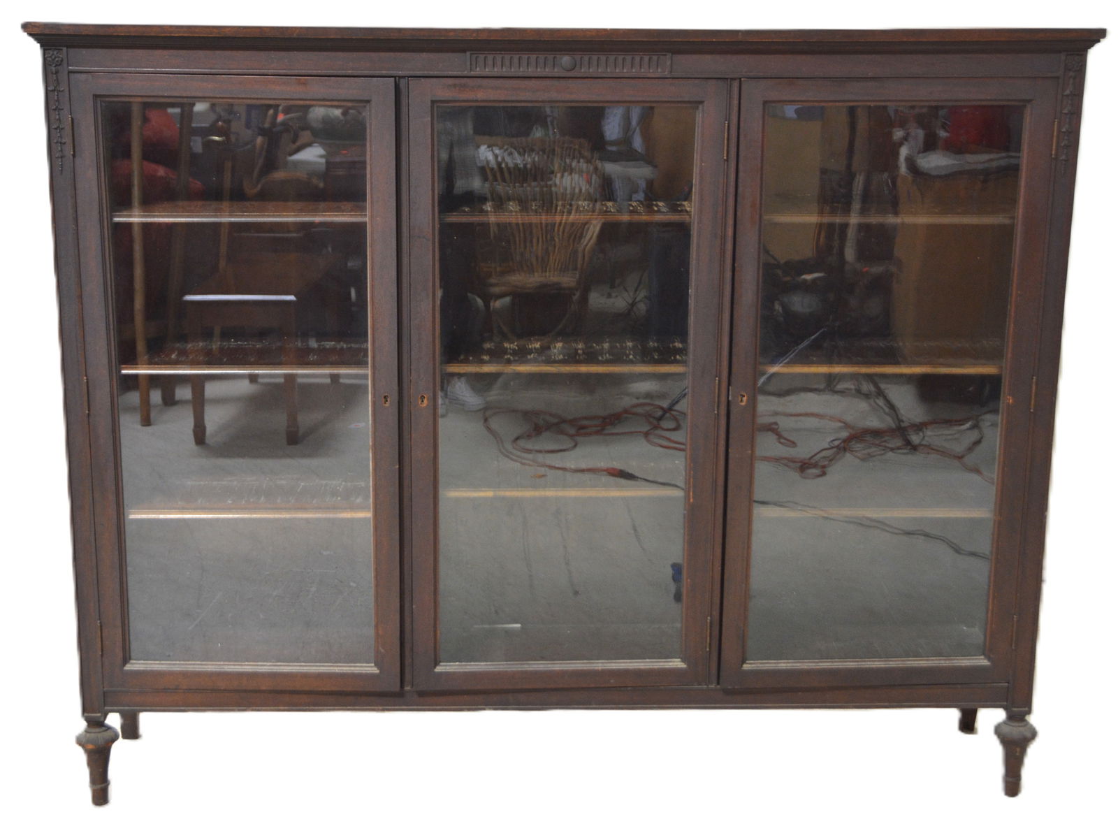 Mahogany finished triple glass door bookcase (1 of 7)