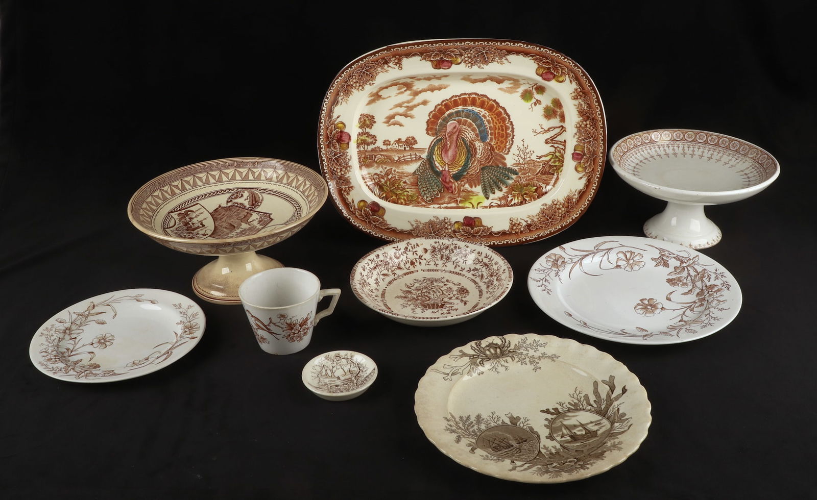 (9) Pieces of brown transferware (1 of 5)