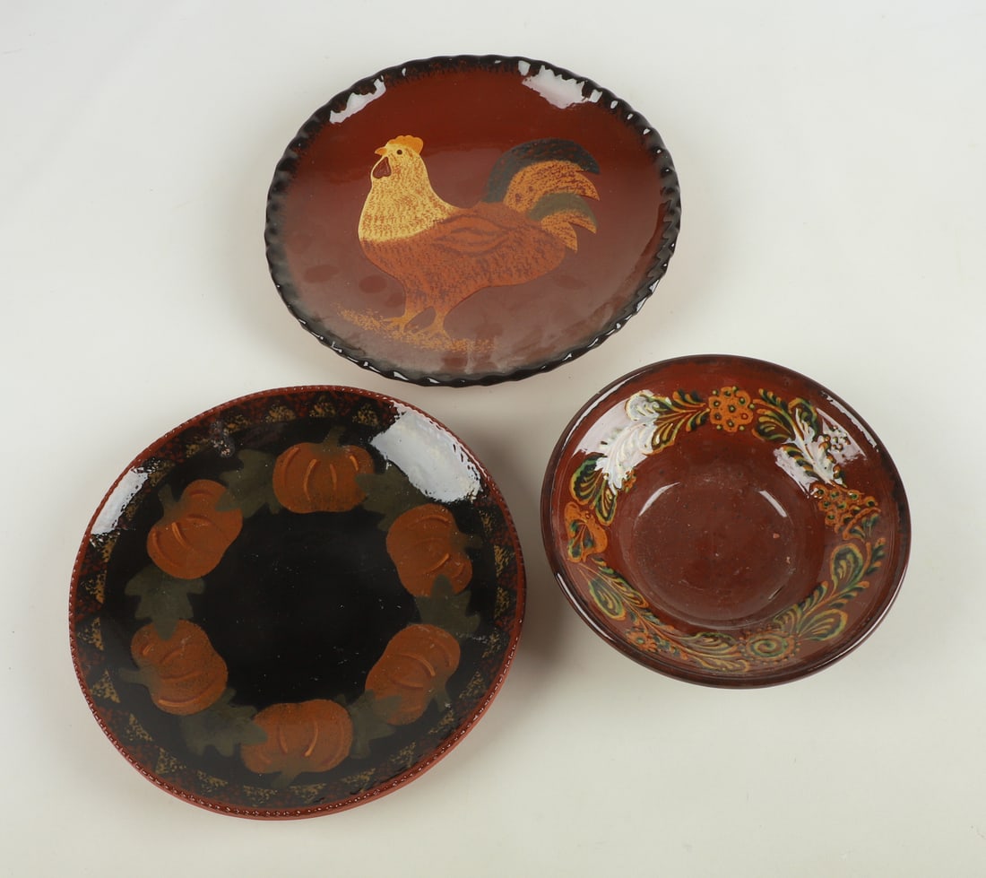 (3) Pieces of Foltz Pennsylvania redware pottery (1 of 7)