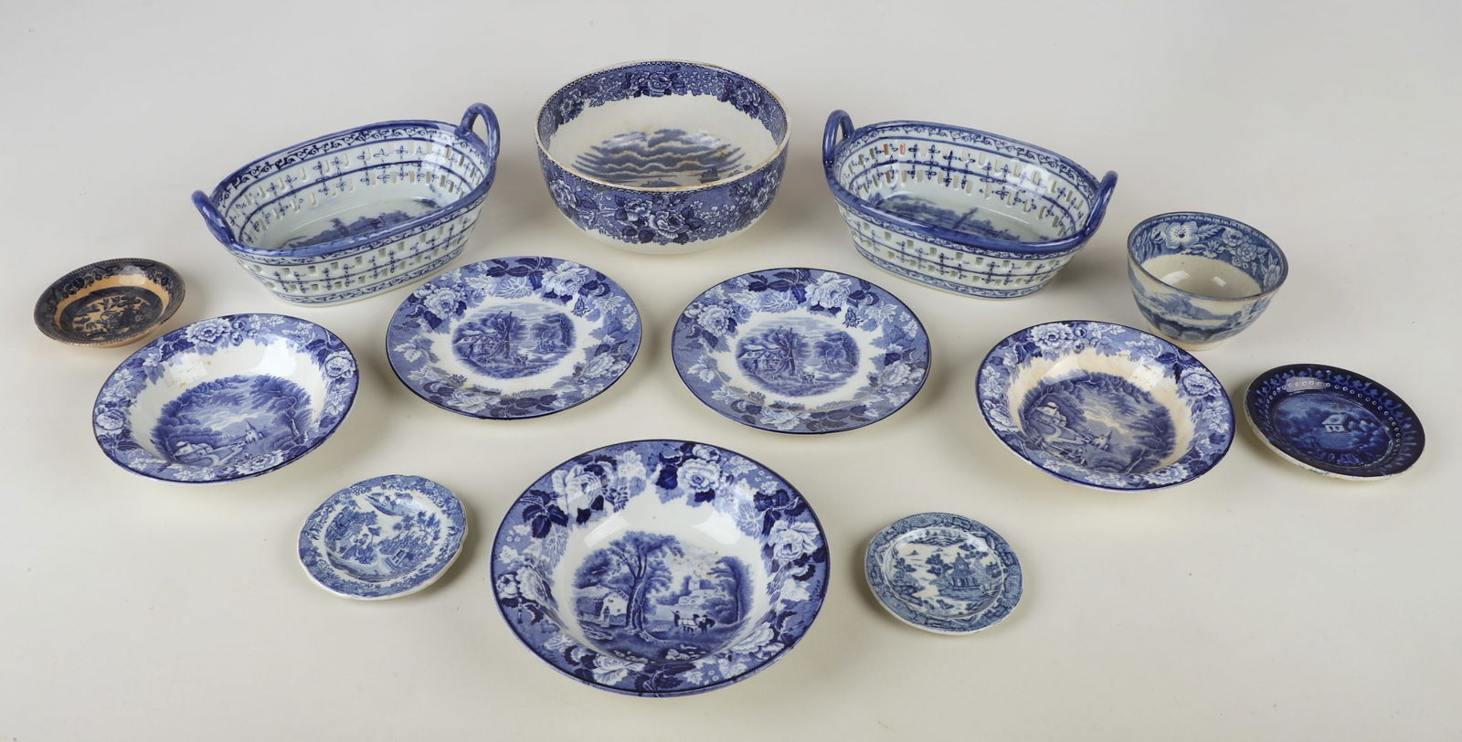 (13) Pieces of flow blue & transferware pottery (1 of 5)