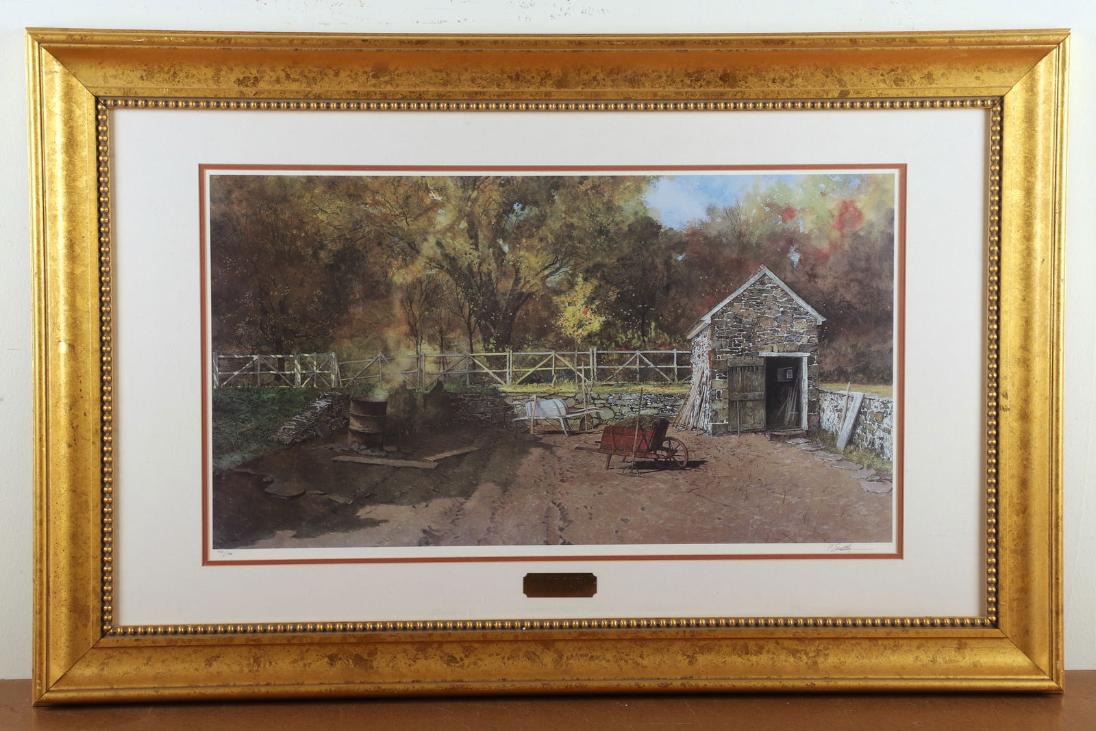 Peter Sculthorpe "Garden in Autumn": Peter Sculthorpe (American, b 1948) PA artist, "Garden in Autumn", offset lithograph, pencil signed "P. Sculthorpe", edition 481/500, 15-1/4" x 28" image, framed 27" x 42", excellent condition