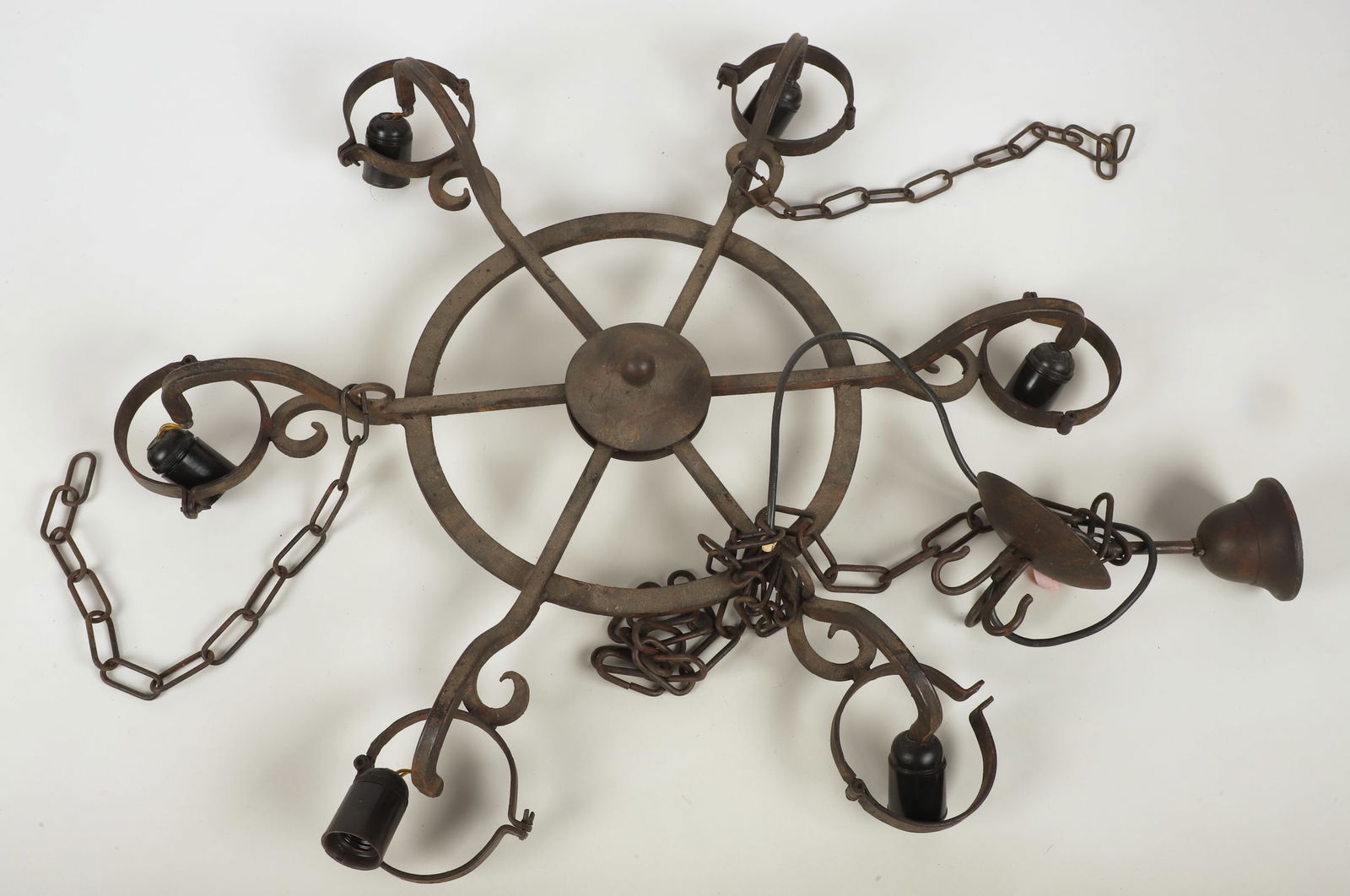 Wrought iron wagon wheel chandelier (1 of 7)