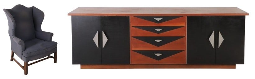 Chippendale style upholstered wing chair, Deco style chest of drawers (1 of 11)