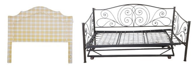 Contemporary Queen size upholstered headboard, Scrolled metal trundle daybed (1 of 10)