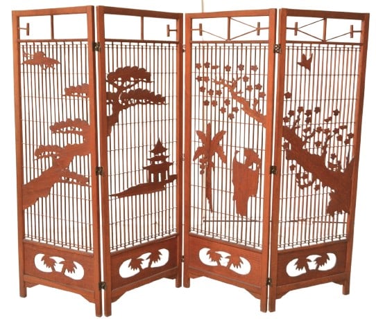 4-panel Asian style pierced carved dressing screen (1 of 6)