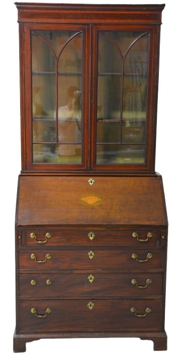 2-pc Mahogany inlaid secretary desk (1 of 6)