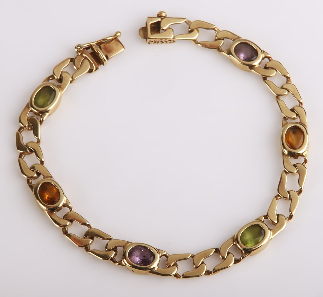 14K Yellow Gold Stone Set Link Bracelet (1 of 5)