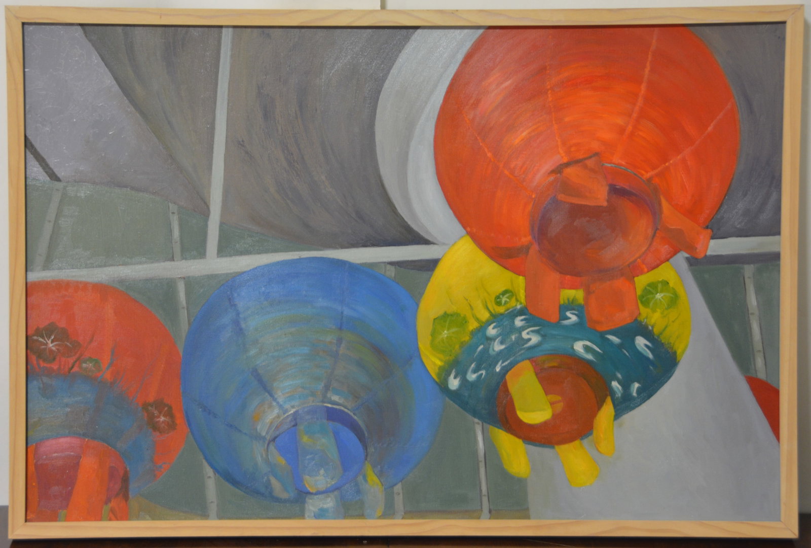 Yeon Ro Kang "Buddha's Celebration": Yeon Po Kang, 21st C Asian American, "Buddha's Celebration", oil on canvas, signed "Yeon Ro Kang 2013" on stretcher, 24" x 36", framed 25" x 37", excellent condition