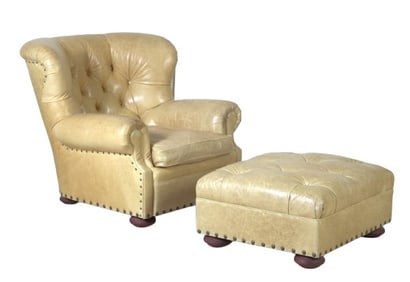 Ralph Lauren leather lounge chair and ottoman