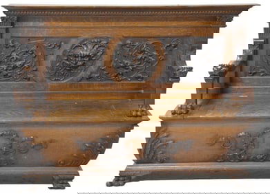 Oak carved storage bench