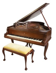 Steinway and Sons Chippendale style mahogany finished Grand Model M piano w/ bench