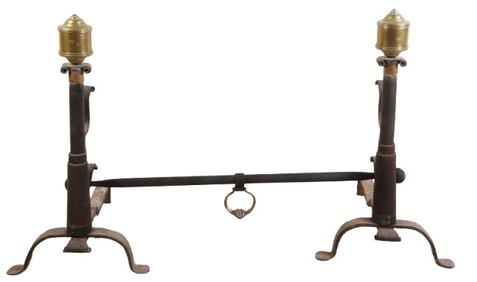 Pair Monumental Iron and Brass Andirons