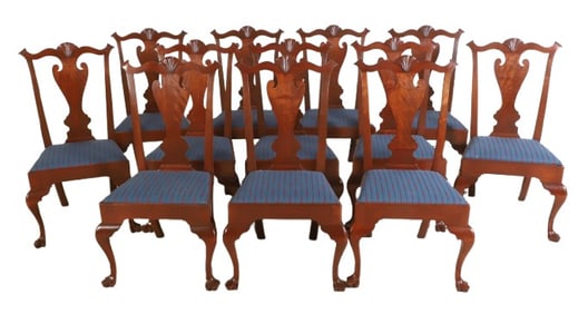 (12) Irion Chippendale style carved mahogany dining chairs