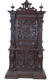 Italian style carved 2-pc bar cabinet