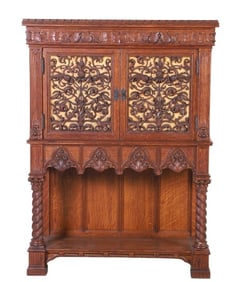 Italian style oak carved bar cabinet