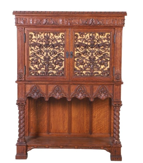 Italian style oak carved bar cabinet (1 of 7)