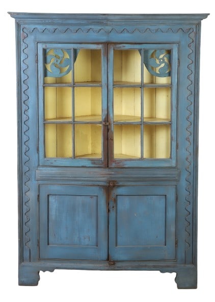 Sussex County 1-pc Blue/green painted corner cabinet (1 of 17)