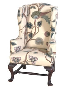 Child's size Queen Anne style crewelwork wing chair