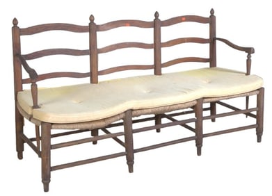 Country French rush seat three seat bench