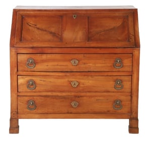Walnut carved fall front paneled desk