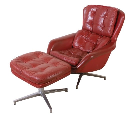 Modern Design Leather lounge swivel chair w/ottoman (1 of 5)