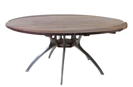 Modern Design chrome and teak dining table