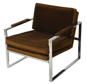 Milo Baughman style chrome upholstered lounge chair