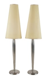 Lucien Gau Paris Brushed Chrome Table Lamp Pair