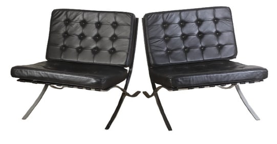Pair Mies Van der Rohe style Barcelona lounge chairs