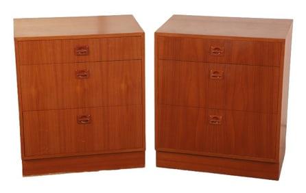Pair Modern Design teak 3-drawer side tables