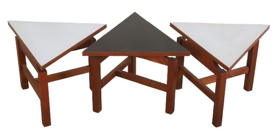 (3) Knoll style teak triangle side tables