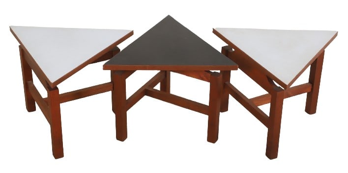 (3) Knoll style teak triangle side tables (1 of 8)