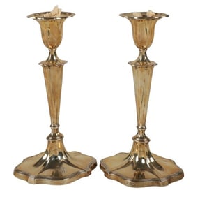 19th C English Sterling Silver Candlestick Pair