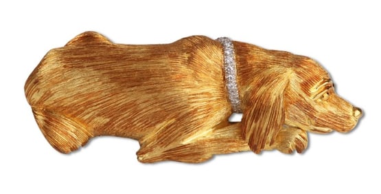 18K & Platinum Henry Dunay Resting Dog Brooch