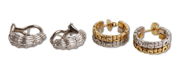 (2) Pairs Alex Sepkus Platinum and 18K Earrings