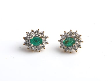 18K Diamond and Emerald Cluster Earrings