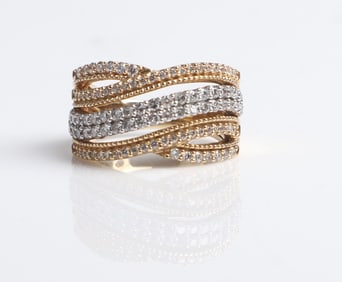 14K Two-Tone Diamond 6-Row Ring