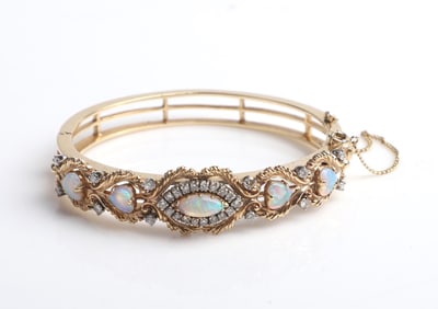 14K Yellow Gold Diamond and Opal Bracelet