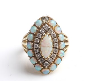 18K Yellow Gold, Diamond and Opal Cocktail Ring
