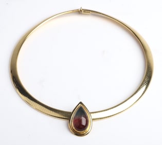 18K Omega Watermelon Tourmaline Slide Necklace